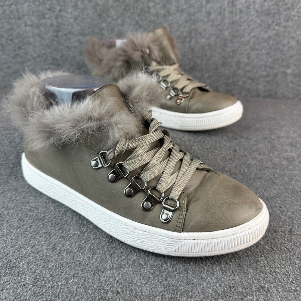 G.C. Shoes Korine Faux Fur Trim Sneakers Women Size 7.5 Taupe